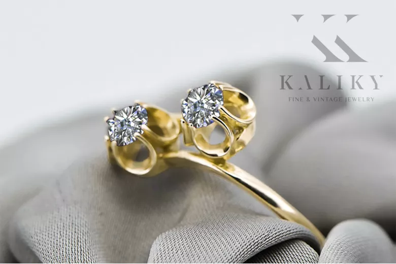 خاتم زركونيا 14 كارت من الذهب الأصفر أسلوب فينتاج vrc266y